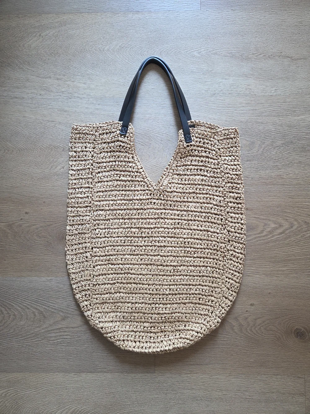 Banana Republic Woven Straw Tote Bag with Black Leather Straps